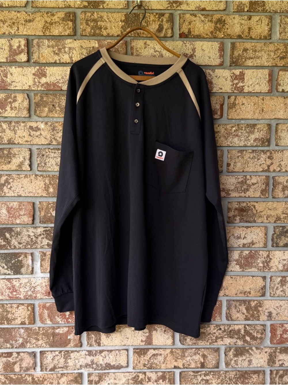 Men’s Vandisi FR Shirt Size 3XL Henley Long Sleeves Black Tan Excellent!